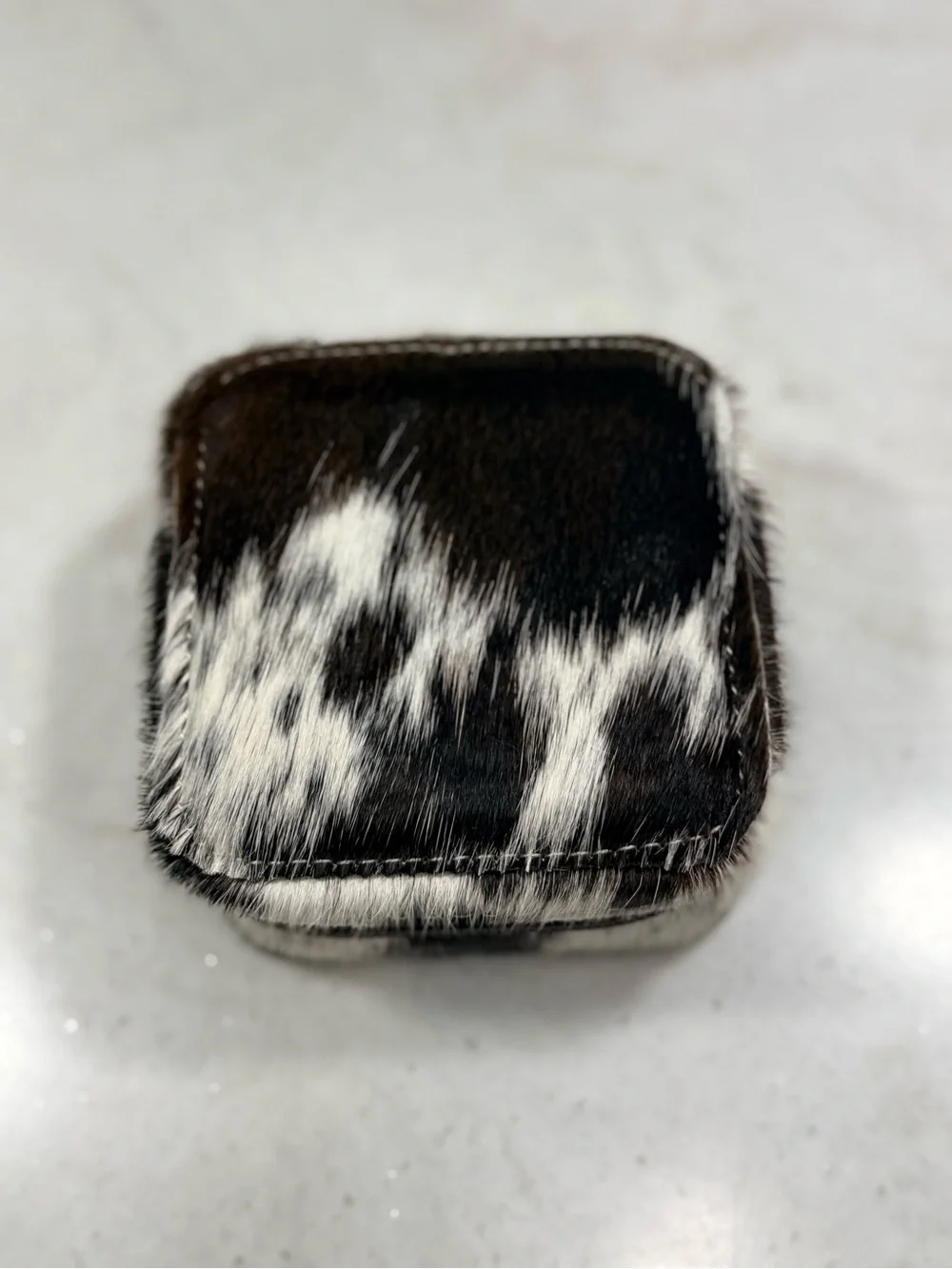 Cowhide Pattern Travel Jewelry Case - Brown & White